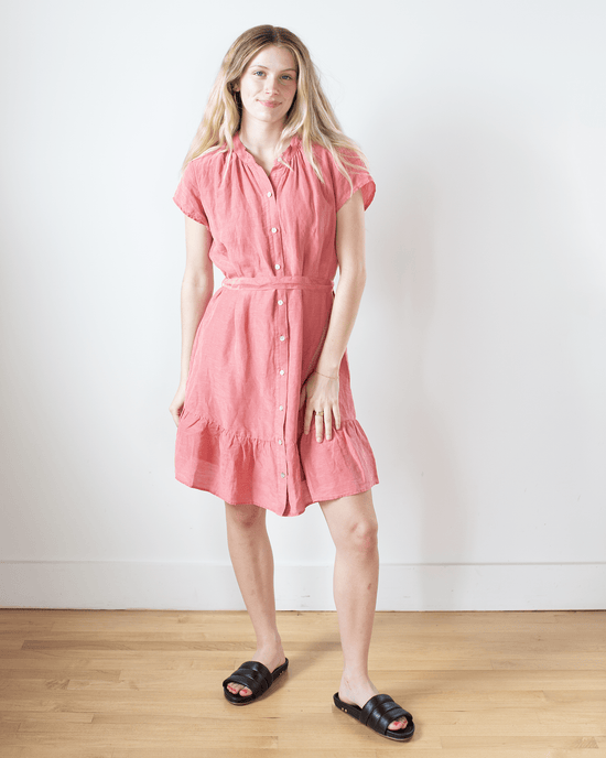 Bella Dahl Cap Sleeve Ruffle Hem Shirt Dress in Safi Coral 