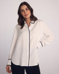 Bella Dahl Contrast Trim Shirt in Off White 