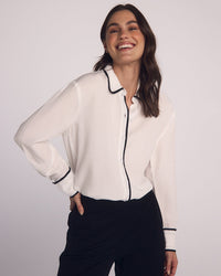 Bella Dahl Contrast Trim Shirt in Off White 