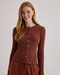 Bella Dahl Long Sleeve Cardigan Tee in Autumn Amber 