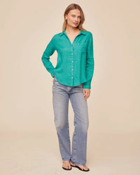 Bella Dahl Pocket Button Down in Aqua Green 2 - Bliss Boutiques