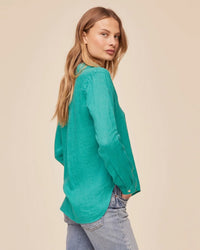 Bella Dahl Pocket Button Down in Aqua Green 3 - Bliss Boutiques