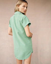 Bella Dahl Roll Sleeve Pocket Shirt Dress in Summer Green 