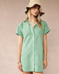 Bella Dahl Roll Sleeve Pocket Shirt Dress in Summer Green 