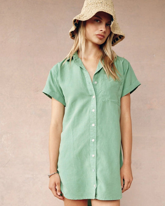 Bella Dahl Roll Sleeve Pocket Shirt Dress in Summer Green 