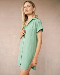 Bella Dahl Roll Sleeve Pocket Shirt Dress in Summer Green 