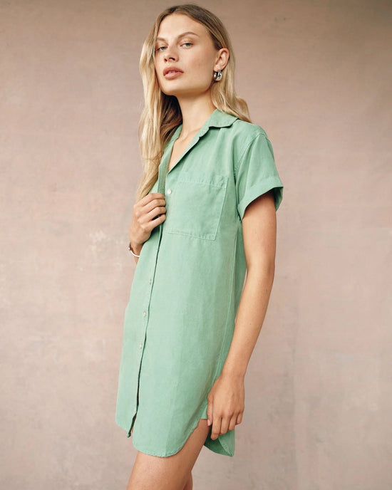 Bella Dahl Roll Sleeve Pocket Shirt Dress in Summer Green 