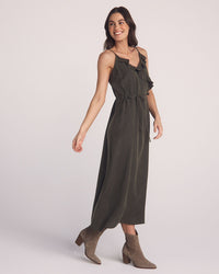 Bella Dahl Ruffle Cami Midi Dress in Forest Army 