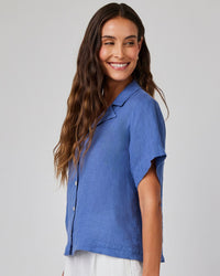 Bella Dahl Short Sleeve Flowy Button Down in Antique Indigo 
