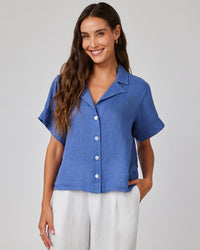 Bella Dahl Short Sleeve Flowy Button Down in Antique Indigo 