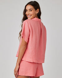 Bella Dahl Short Sleeve Flowy Button Down in Camellia Coral 