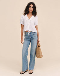 Bella Dahl Short Sleeve Puritan Collar Shirt in White 2 - Bliss Boutiques