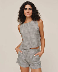 Bella Dahl Sleeveless Boat Neck Split Back in Hatch Stripe 1 - Bliss Boutiques