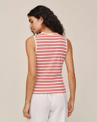 Bella Dahl Sleeveless Fitted Button Down Top in Sunset Sail Stripe 5 - Bliss Boutiques