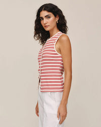 Bella Dahl Sleeveless Fitted Button Down Top in Sunset Sail Stripe 4 - Bliss Boutiques