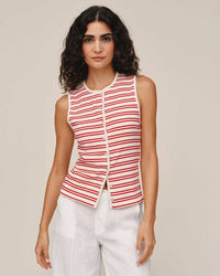 Bella Dahl Sleeveless Fitted Button Down Top in Sunset Sail Stripe 1 - Bliss Boutiques
