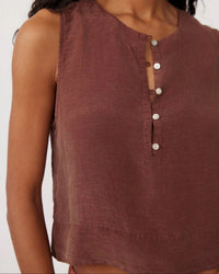 Bella Dahl Sleeveless Half Placket Top in Casablanca Brown 