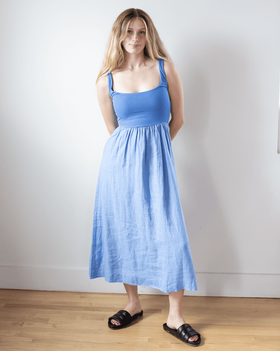 Bella Dahl Sleeveless Knit Combo Dress in Riviera Blue 