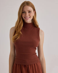 Bella Dahl Sleeveless Mock Neck Top in Autumn Amber 