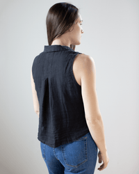 Bella Dahl Sleeveless Notch Collar Button Down in Black 
