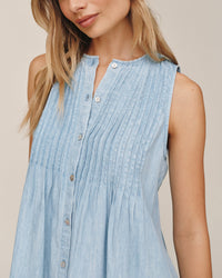 Bella Dahl Sleeveless Pintuck Dress in Sun Bleached Wash 2 - Bliss Boutiques