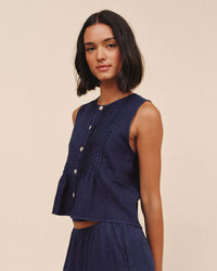 Bella Dahl Sleeveless Pintuck Top in Nautical Night 2 - Bliss Boutiques