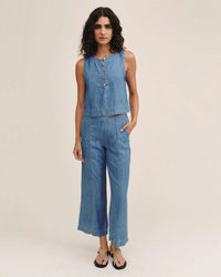 Bella Dahl Sleeveless Placket Pullover in Island Blue Wash 2 - Bliss Boutiques