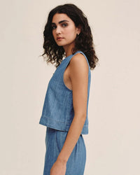 Bella Dahl Sleeveless Placket Pullover in Island Blue Wash 3 - Bliss Boutiques