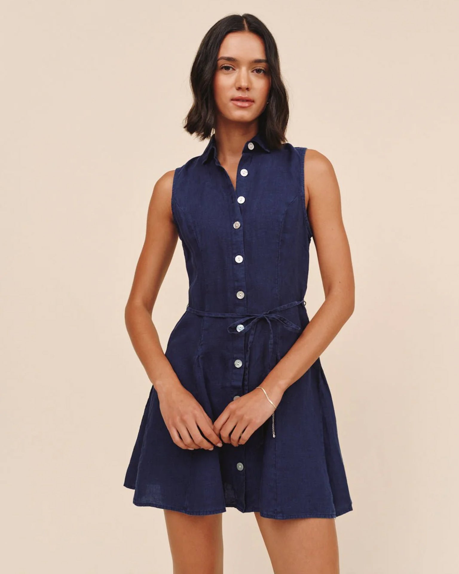 Sleeveless Seamed Shirtdress in Nautical Night