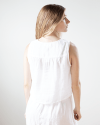 Bella Dahl Sleeveless Tie Waist Button Front Top in White 