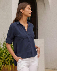Bella Dahl Split Back Button Down in Endless Sea 