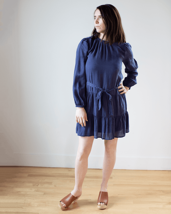 Bella Dahl Tiered Mini Dress w/ Belt in Nautical Navy 
