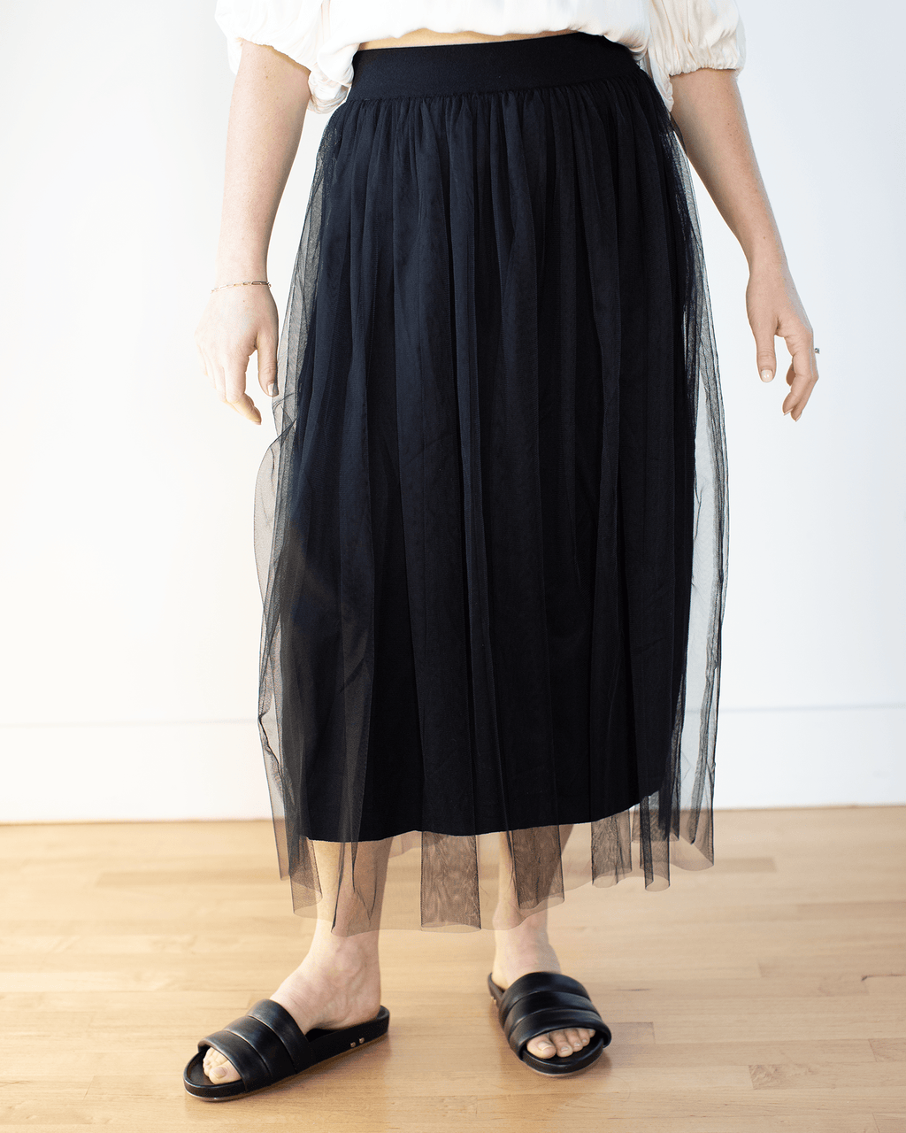 Autumn Cashmere Gathered Skirt w/ Tulle in Black - Bliss