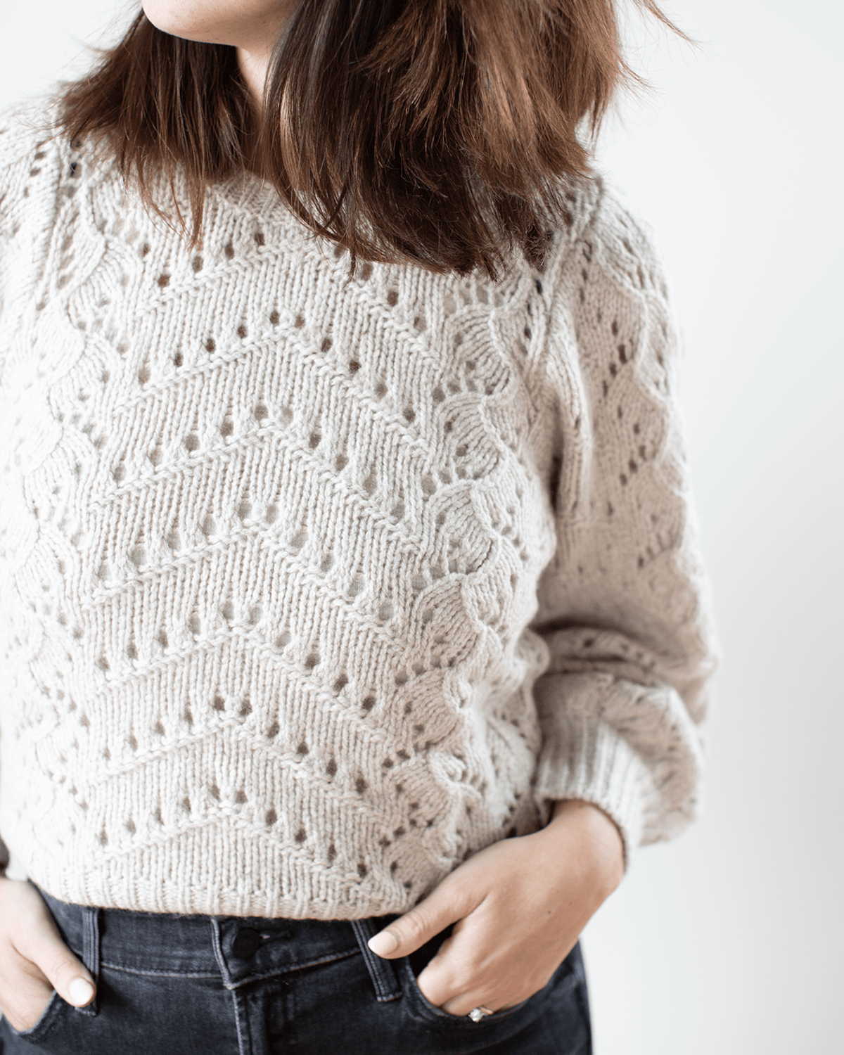 Autumn Cashmere Clothing Puff Sleeve Fancy Pointelle Crew in Mojave
