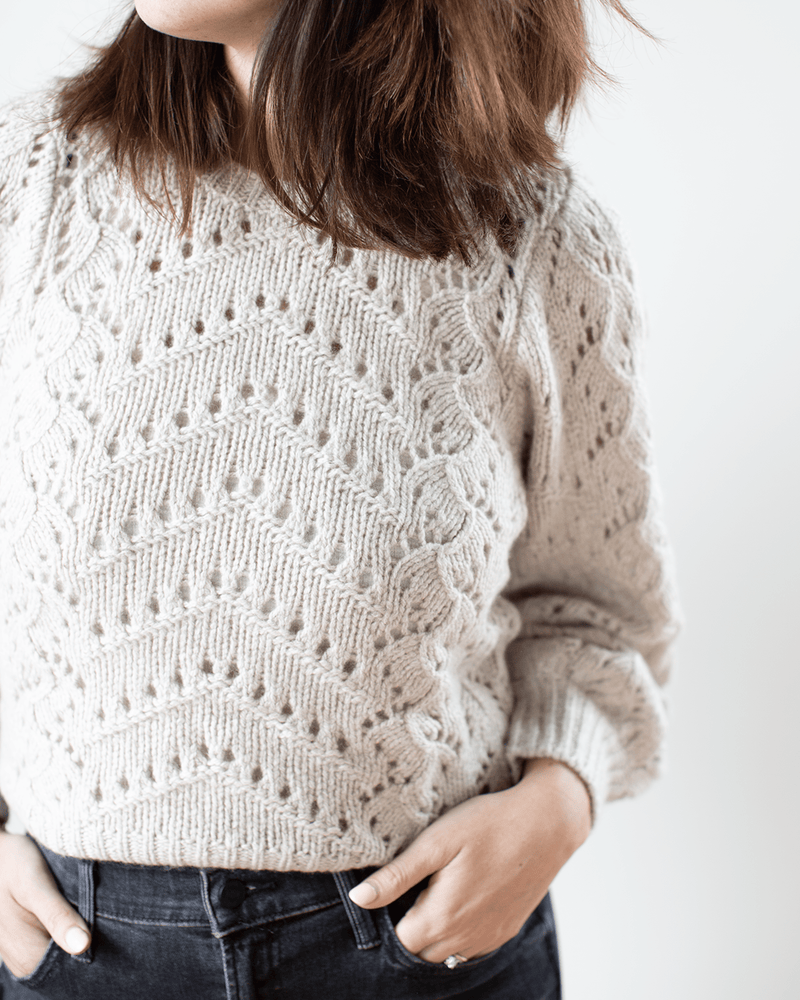 Autumn Cashmere Clothing Puff Sleeve Fancy Pointelle Crew in Mojave