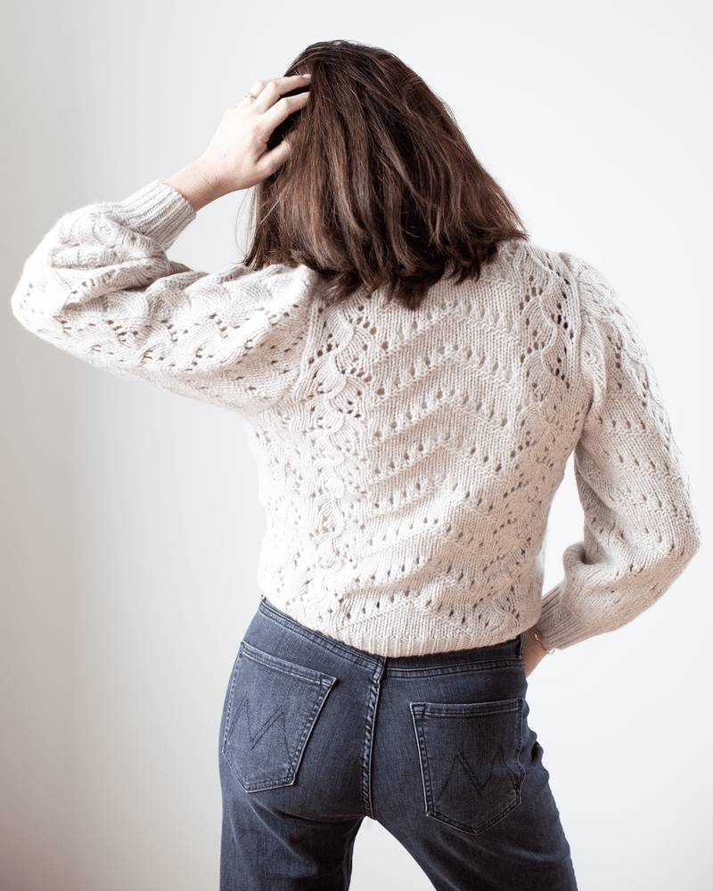 Autumn Cashmere Clothing Puff Sleeve Fancy Pointelle Crew in Mojave