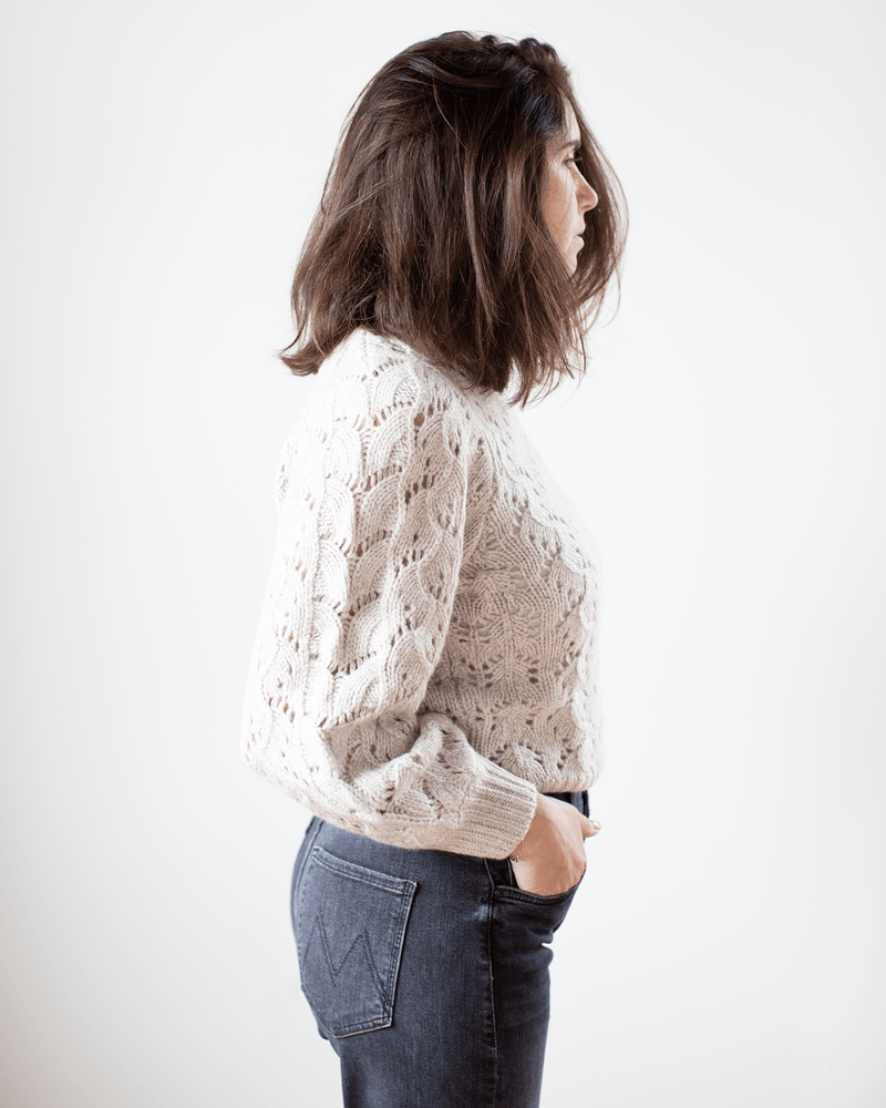 Autumn Cashmere Clothing Puff Sleeve Fancy Pointelle Crew in Mojave