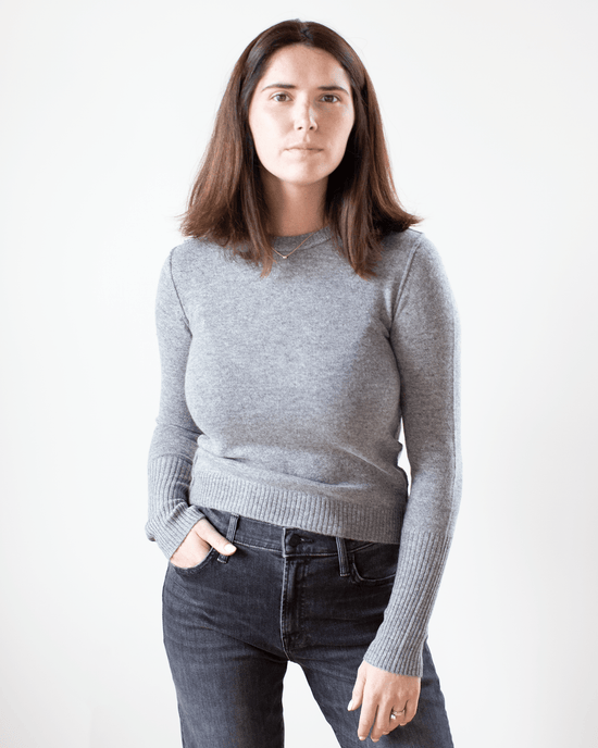 Autumn Cashmere Raw Edge Crew in Cement 