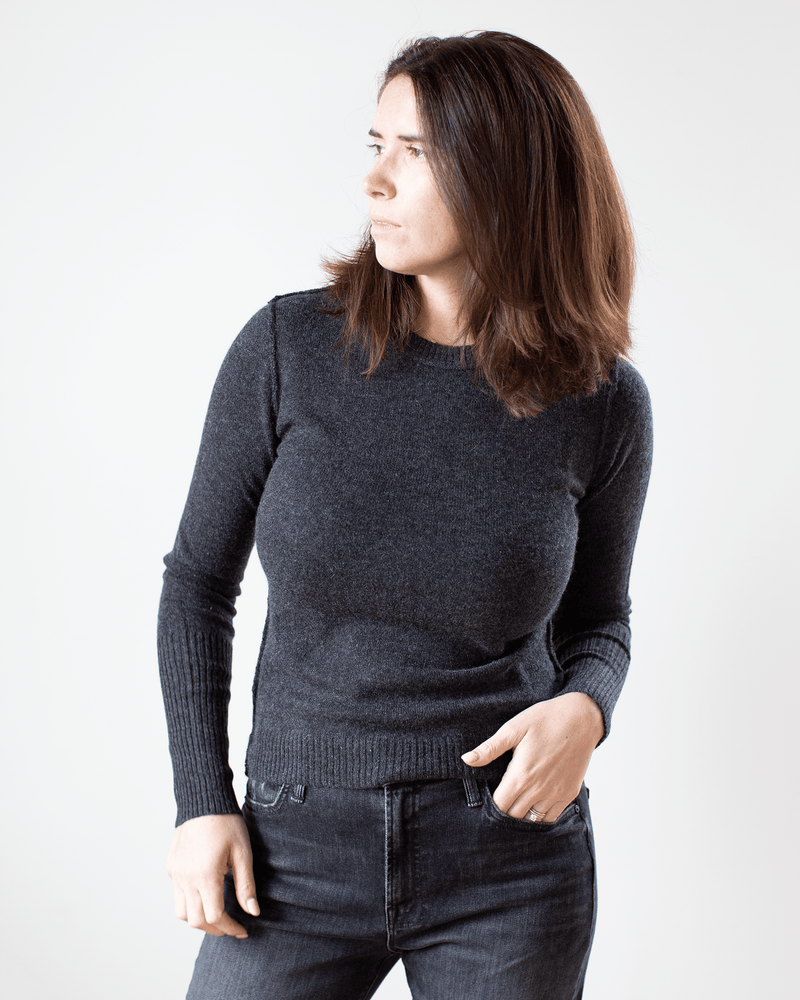 Autumn Cashmere Clothing Raw Edge Crew in Pepper
