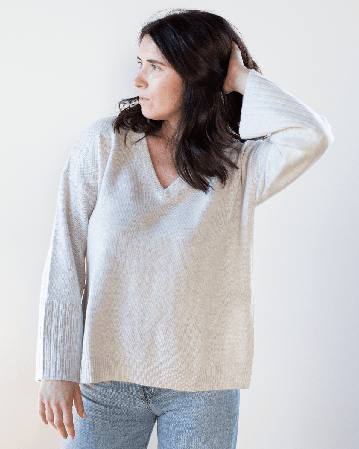Autumn Cashmere Clothing Relaxed V w/ Side Slits in Sleet