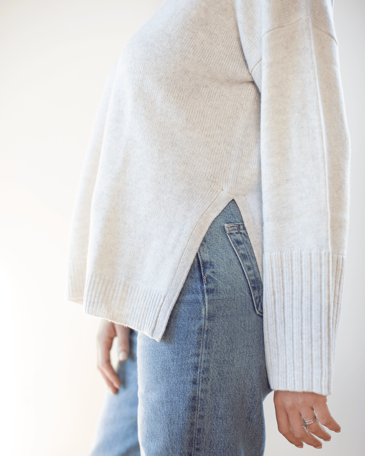 Autumn Cashmere Clothing Relaxed V w/ Side Slits in Sleet
