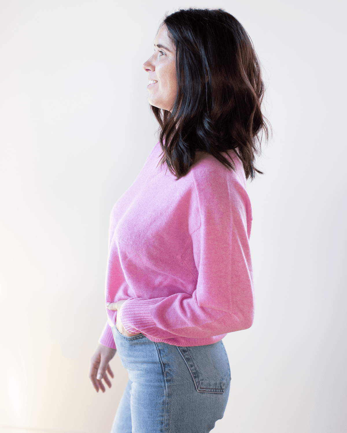 Autumn Cashmere Clothing V Neck w/ Back Yoke in Carnation