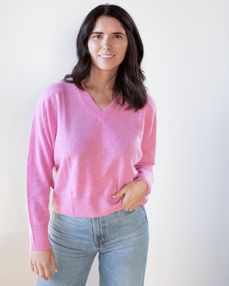 Autumn Cashmere Clothing V Neck w/ Back Yoke in Carnation