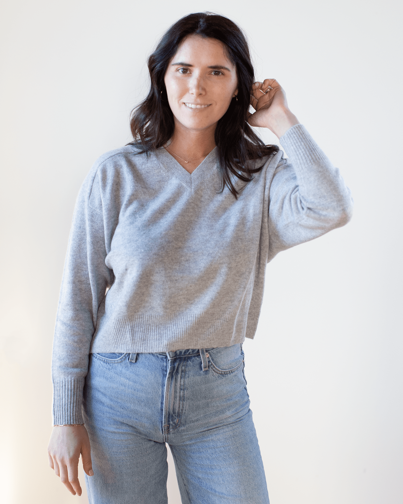 V neck sales back sweater