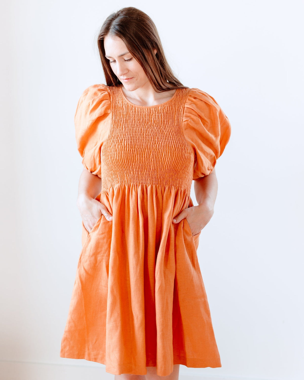 Beaumont Organic Clothing Layrah-May Linen Dress in Sunset-Orange