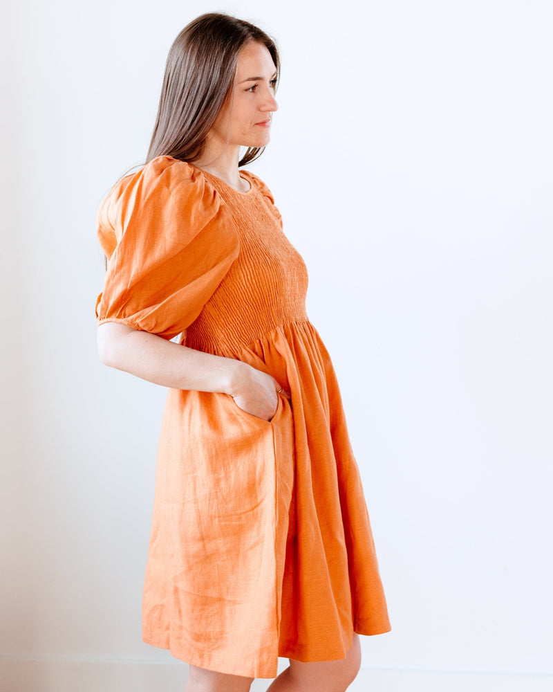 Beaumont Organic Clothing Layrah-May Linen Dress in Sunset-Orange
