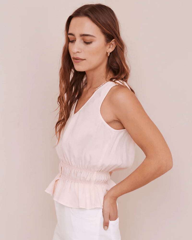 Bella Dahl Clothing Button Front Shirred Tank in Pink Blossom