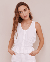 Bella Dahl Clothing Button Front Shirred Tank in White