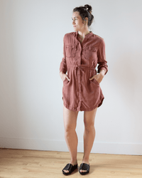 Bella Dahl Baked Terracotta Button Down Long Sleeve Shirt Dress with Waist Tie Two Front Pockets Side Slits and Tencel Lyocell Fabric Female Size