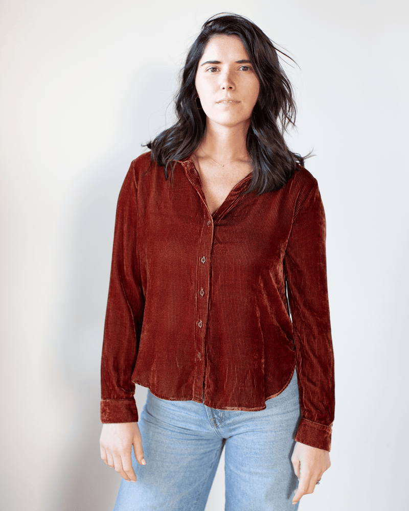 Bella Dahl Clothing Long Sleeve Clean Shirt in Deep Brandy